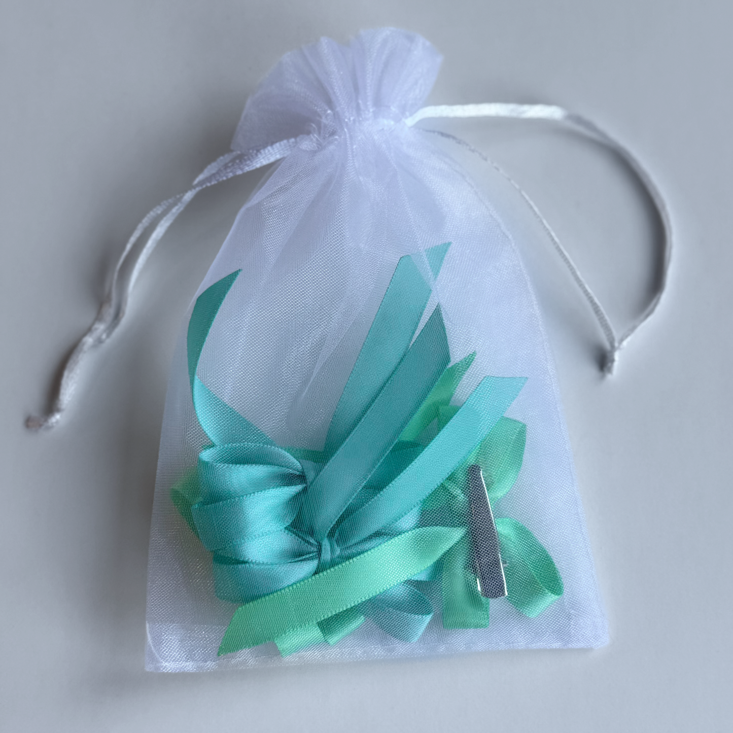 Turquoise & lime green mini hair bows