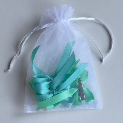 Turquoise & lime green mini hair bows